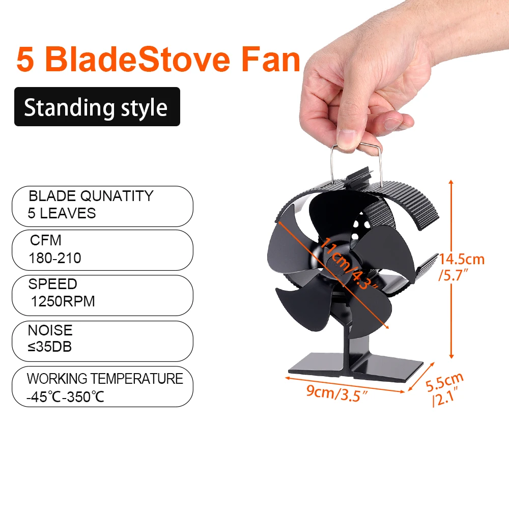 Log Wood Burner 5 Blade Heat Powered Stove Fan No Battery or Electricity Required Mini Fireplace Fan Efficient Heat Distribution