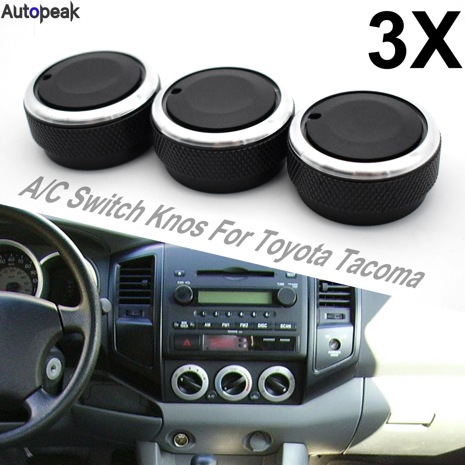 3X For Toyota Tacoma Platz Vios Vitz Yaris Echo Scion xB AC Heat Knob Air Conditioning Aluminum A/C Control Switch Heat Knobs