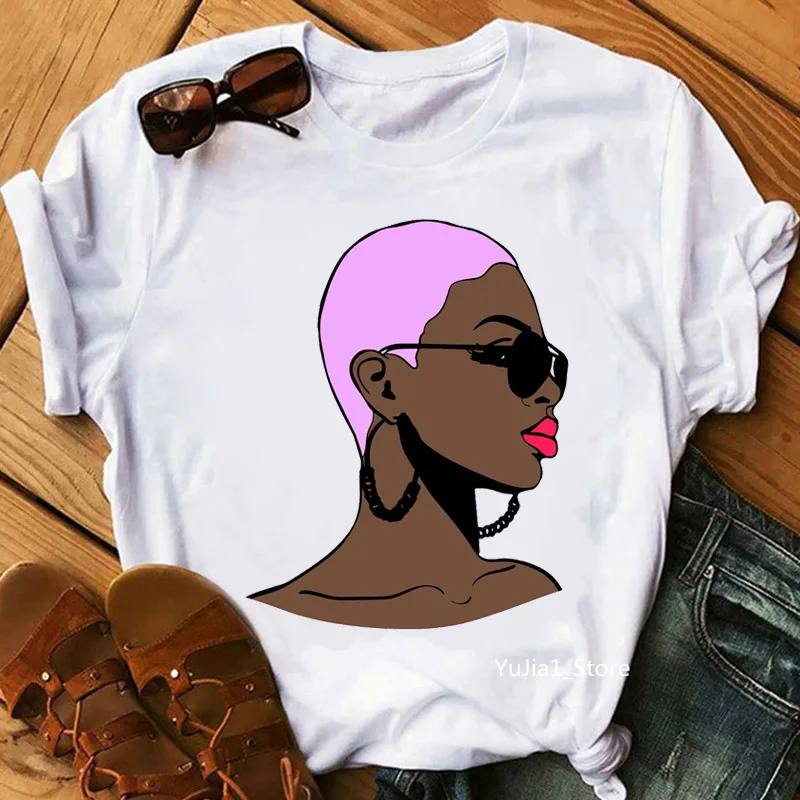 New Fashion African Girl Letters Fashion White Vintage Crew Neck T-shirt for Women Aesthetic Clothes  Tops  Graphic T Shirts