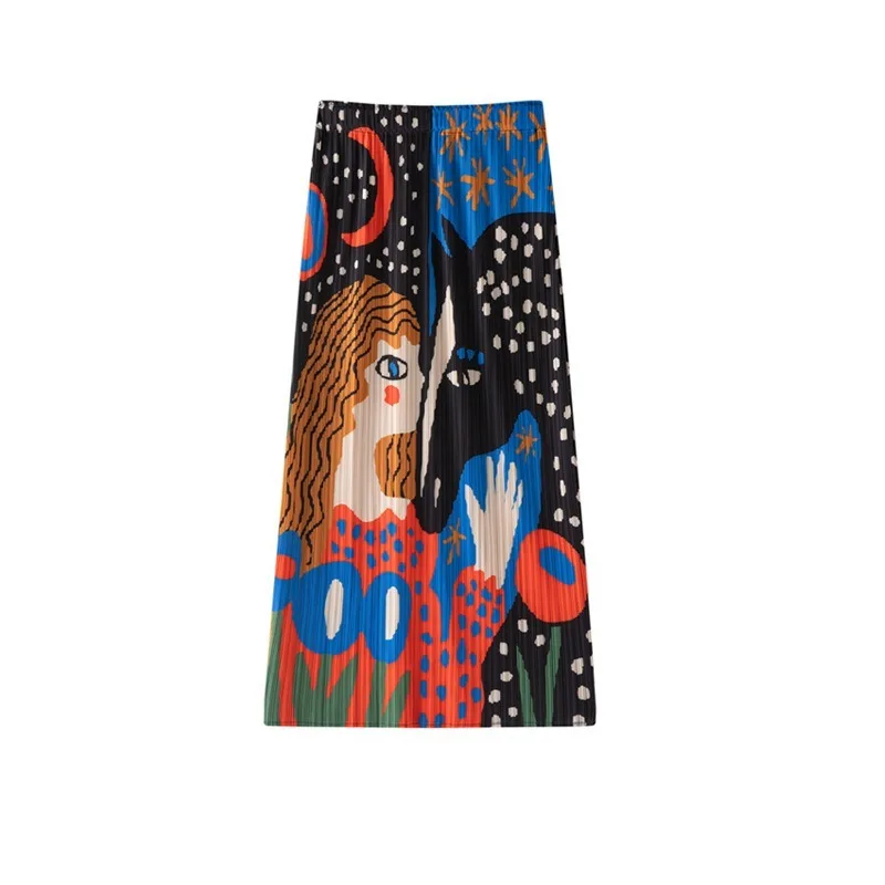 Miyake Pleated Original Skirt Elastic Waist Pleated Design Print Women's Fashion 2026 Summer New Mid-Length Skirt Casual Pleat