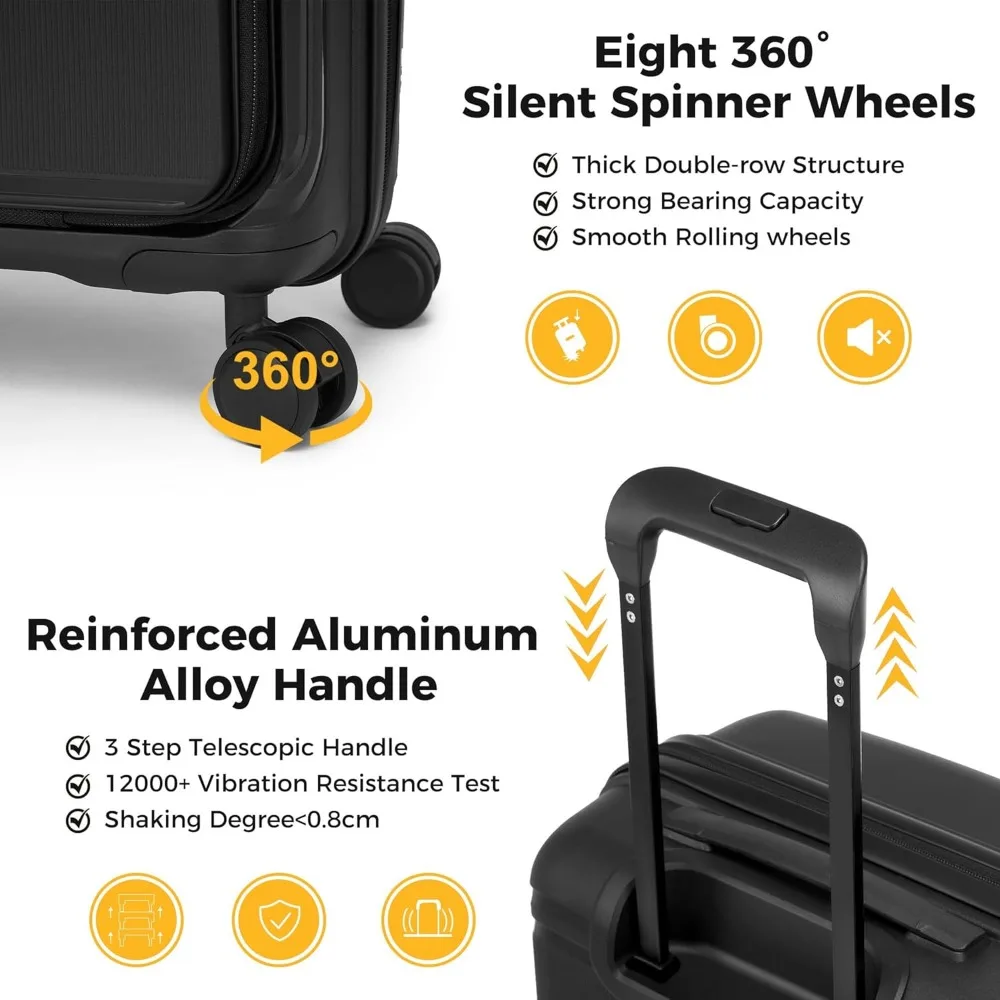 Front-Opening Expandable Hardshell Spinner Luggage, 22x14x9 Airline Approved, TSA Lock, Carry-On Suitcase with Wheels