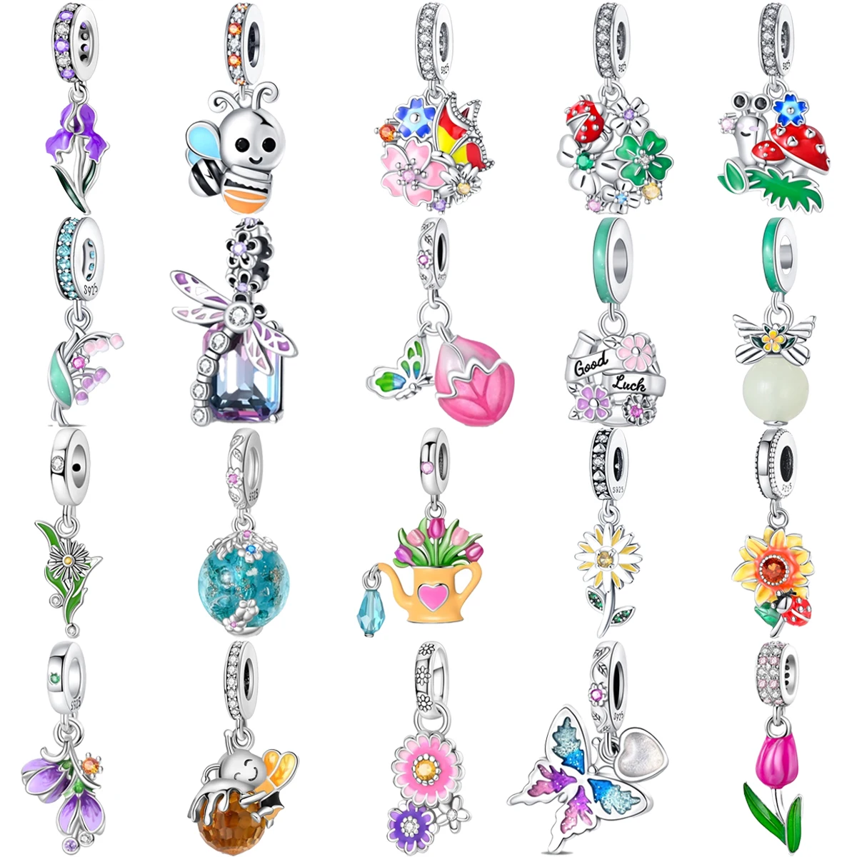 

Original 925 Sterling Silver Bee Tulip Sprinkler Butterfly Clover Charm Beads for Pandora DIY Bracelet Ladies Jewelry Gift