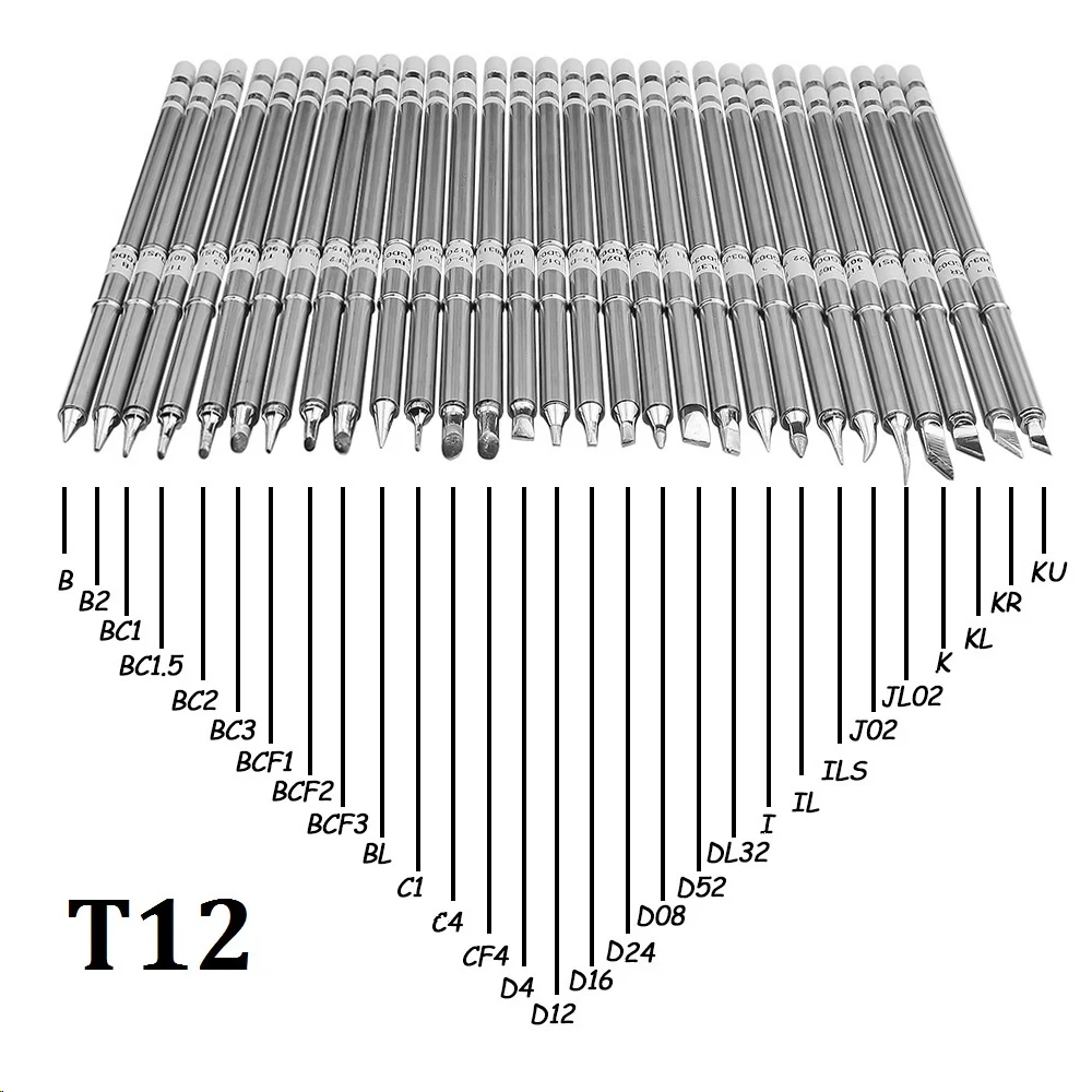 T12 D Series Flat Shaped Soldering Iron Tips T12-D08 D12 D16 D24 DL32 D4 D52 for Hakko FX951 FX950 FM203 Station Kits