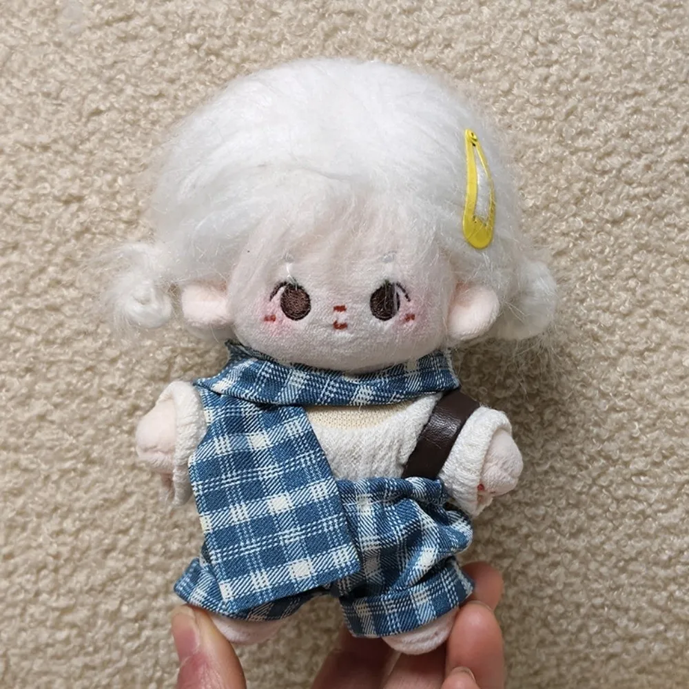 1 set Clothes Plaid Overall 10cm Cotton Clothes Scarf Suit Clothes Outfit Uniform Mini Dress Up Set Accessories