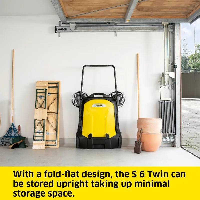 Karcher-S6 Twin Walk-Behind Outdoor Hand Push Floor Sweeper, capacité de 10 gallons, largeur de balayage de 33.9 po