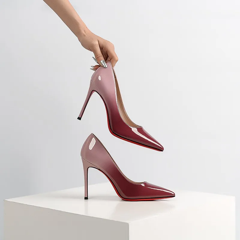 New style patent leather pointed-toe sexy light-colored skin-friendly slim high-heeled women's shoes