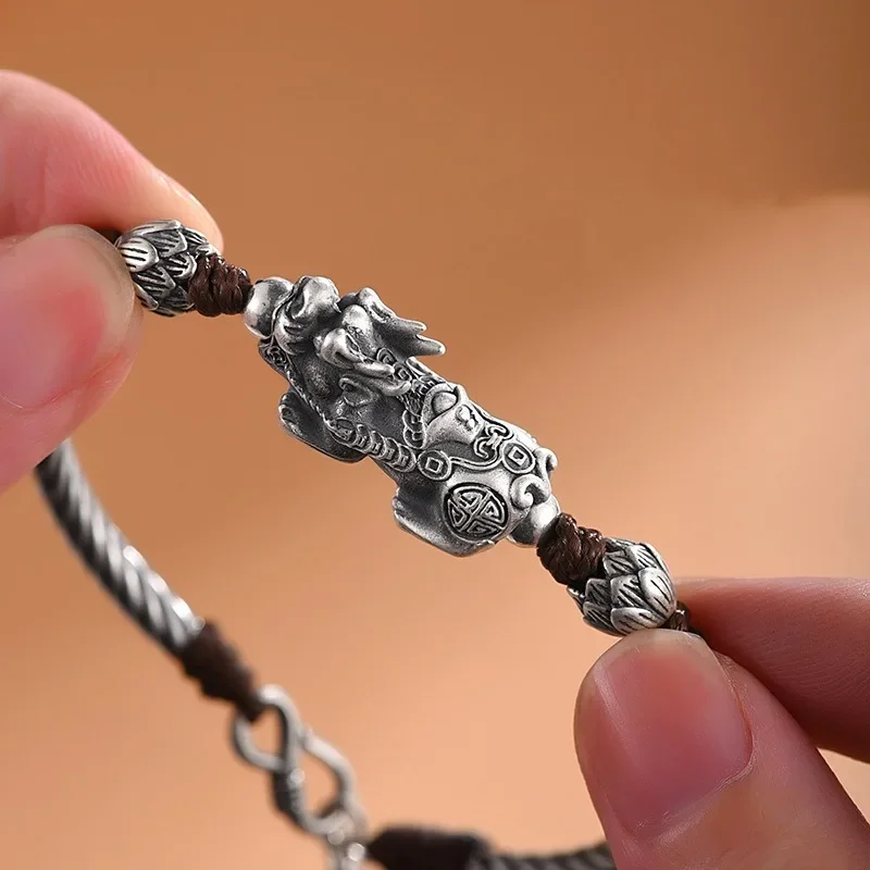 Classic New in Retro High Quality Women's Braided  Bracelet 925 Silver Ethnic Style Divine Beast Pixiu Bracelet Men Jewelry