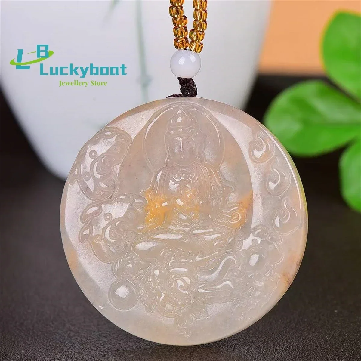 Natural Gold Silk White Jade Dragon Riding Guanyin Pendant Simple and Generous Personalized Fashion Versatile for Men and Women