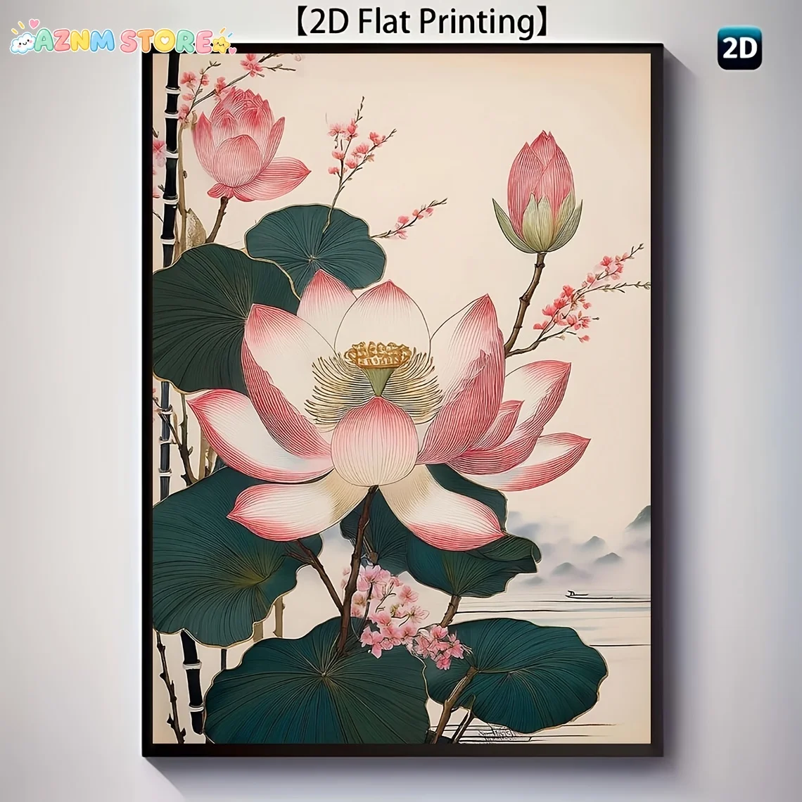 2027,1pc, No Frame, Multiple Sizes, Frameless, Japanese Floral Art Pink for Lotus Home Decor, Fun Canvas Painting Wall Decora