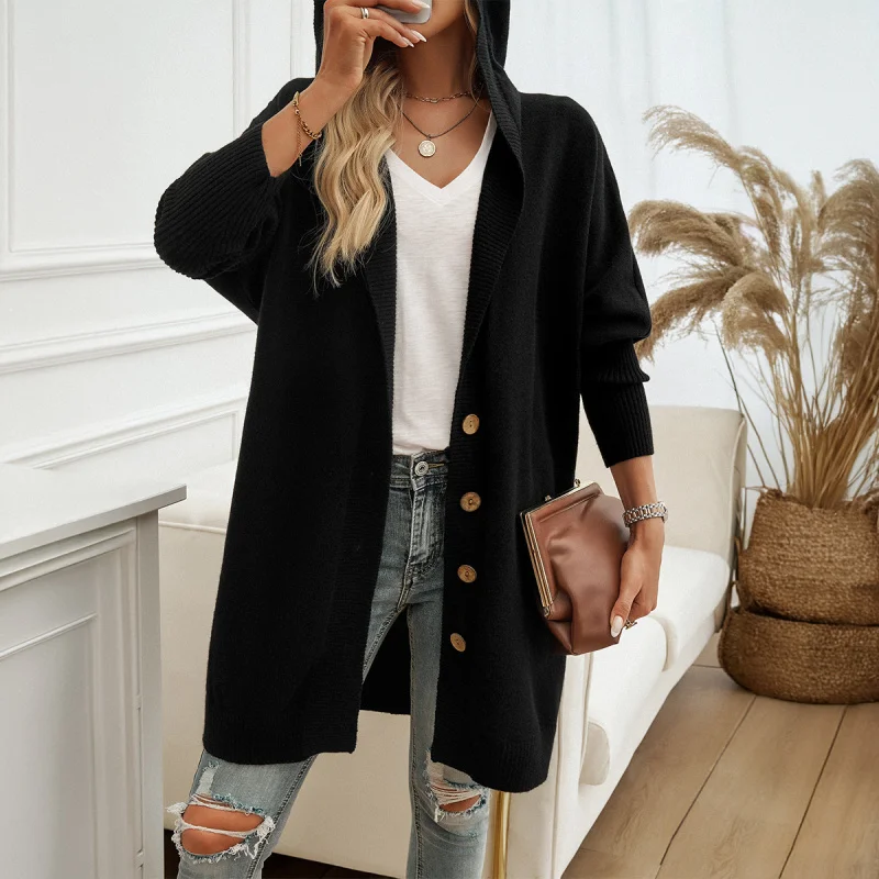 DY-2024Autumn and Winter New Casual Loose Cardigan Breasted Hooded Sweater Coat Women's Clothing