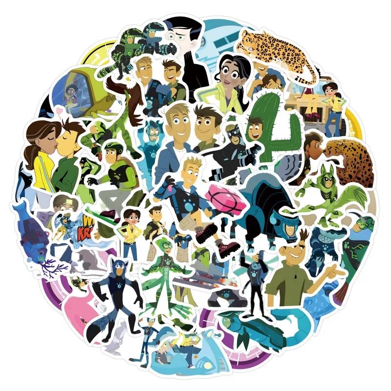 สติกเกอร์ลายกราฟฟิตี้แอนิเมชั่นไวลด์ครัตส์ 55 ชิ้น สำหรับตกแต่งกระเป๋าเดินทาง แล็ปท็อป คอมพิวเตอร์ กีตาร์ ของเล่นคลาสสิกสำหรับเด็ก DIY