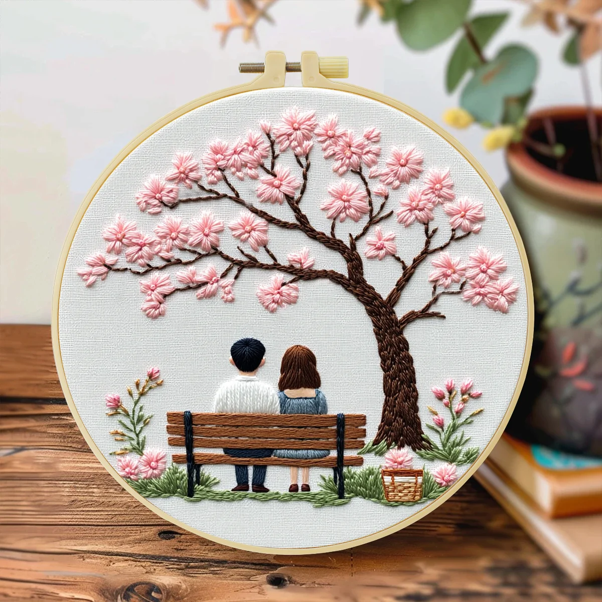 1pc 20X20CM/15X15CM 7.87/6.3inch A Couple Under the Peach Blossom Tree Bag Embroidery Starter Kit DIY Kit Sewing Art