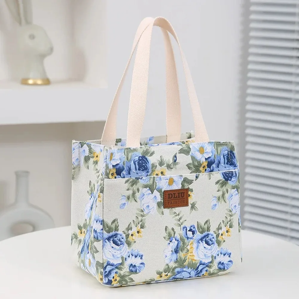 Insulated Large Capacity Lunch Bag Aesthetic Floral Print Lunch Bag Thermal Cooler Handbag For School, Work, Travel & Picnic