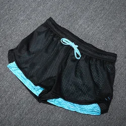 Summer Mesh Sports Shorts Women's Fake Two Piece Light Proof Fitness Shorts Quick Drying Breathable Elastic Yoga Pants Running