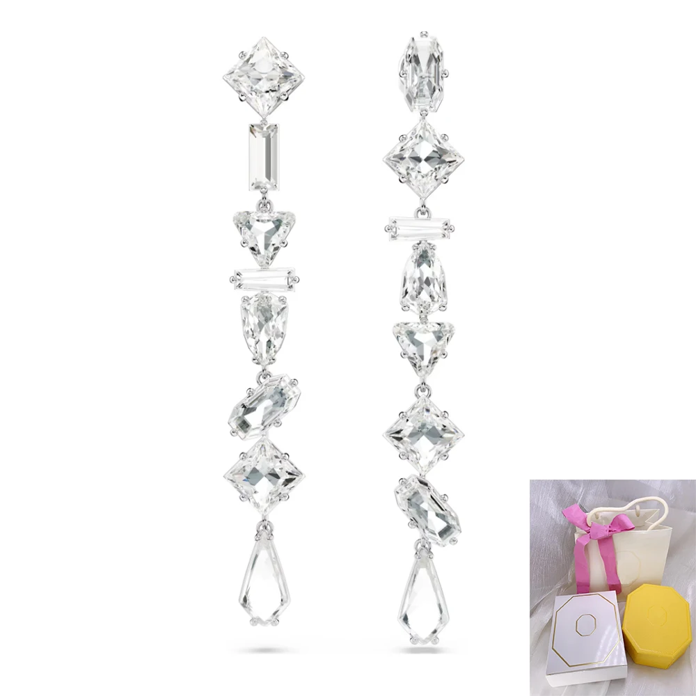 New Fashion Mesmera Water Drop shaped White Crystal Earrings Asymmetric Design Jewelry Romantic Gift