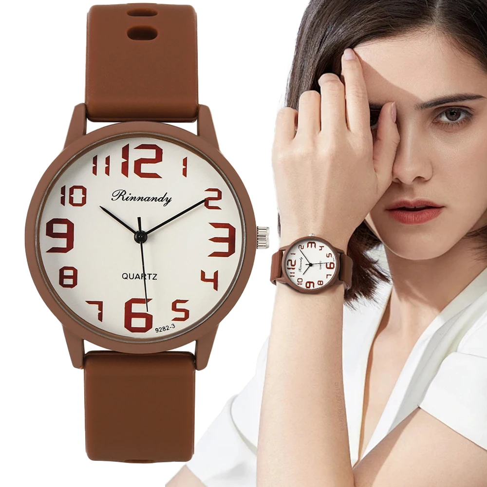 

Hot Sales Digit Minimalist Lady Quartz Watch Leisure Sports Brown Silicone Women's Watches Versatile Girl Clock Gift Wristwatch