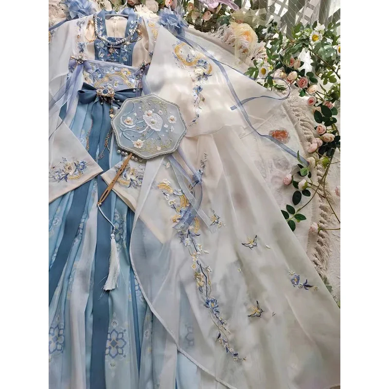 Hanfu Dress Women Ancient Chinese Traditional Embroidery Hanfu Female Fairy Cosplay Costume Summer Dress Blue Hanfu For Women