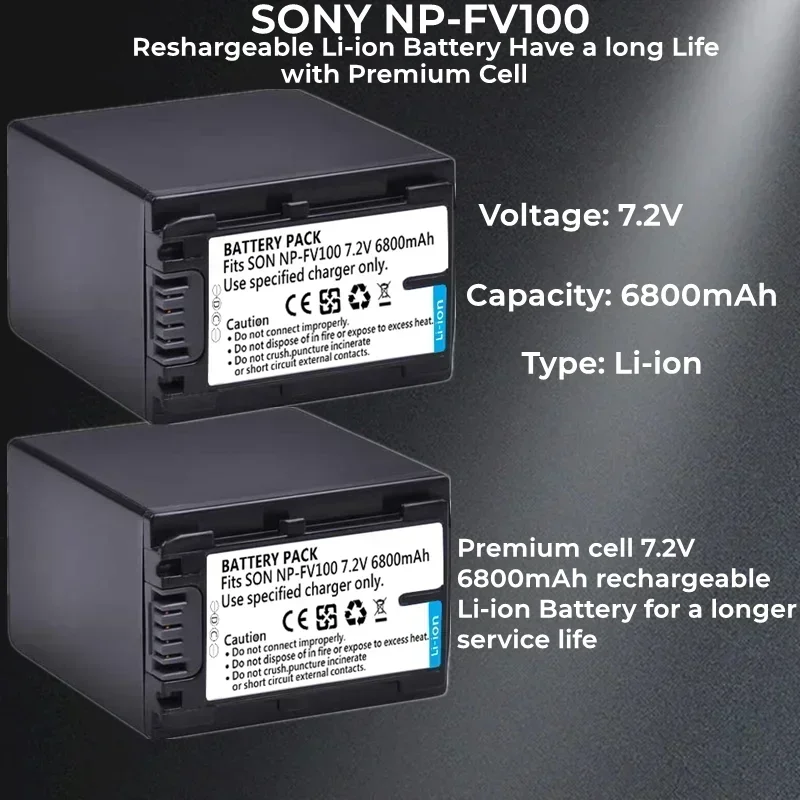 1-5Pack 7.2V 6800mAh NP-FV100 Battery Compatible with Sony DCR-SR15 SR21 SX15 SX21 SX44 SX45 SX63 SX65 HDR-CX105 CX110 CX115 CX1