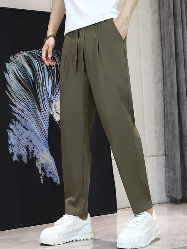 

Summer 2025 Men's Casual Ice Silk Long Pants Drapey Comfortable Anti-Wrinkle Cool Feeling Straight Leg Trousers Slimming Effect