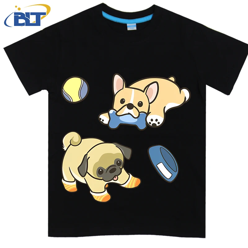 Mopshond En Frenchie Bedrukt Kinder T-Shirt, Zomer Katoenen Casual Top Met Korte Mouwen, Geschikt Voor Zowel Jongens Als Meisjes