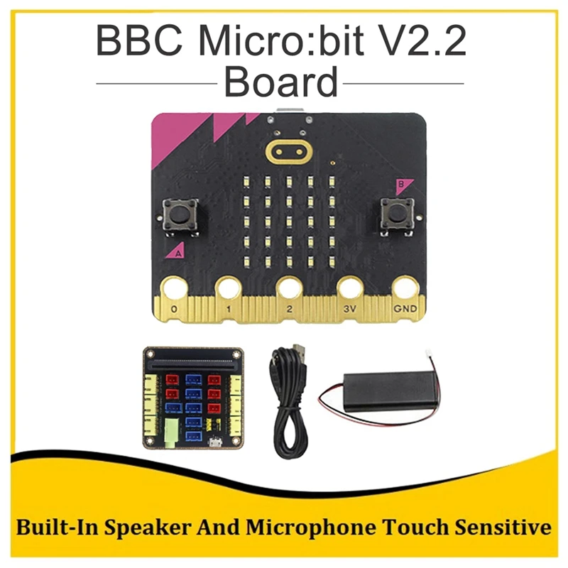 

BBC Micro:Bit V2.2 Kit Built-In Speaker Microphone Touch DIY Programmable Development Board+Micro:Bit Adapter Board