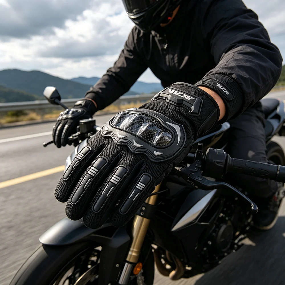 

Unisex Full Finger Motorcycle Gloves Summer Breathable Touchscreen Anti-Slip Carbon Fiber Protective Glove for Racing Enduro