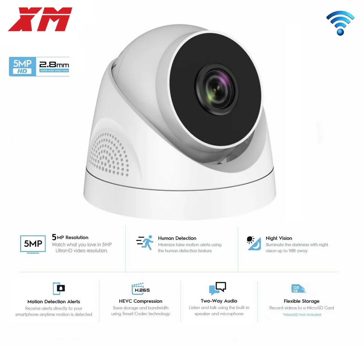 

Wireless 2592*1944P 5.0MP Dome Wifi IP Camera Night Vision Security Camera P2P CCTV Cam with IR-Cut supports TF Card