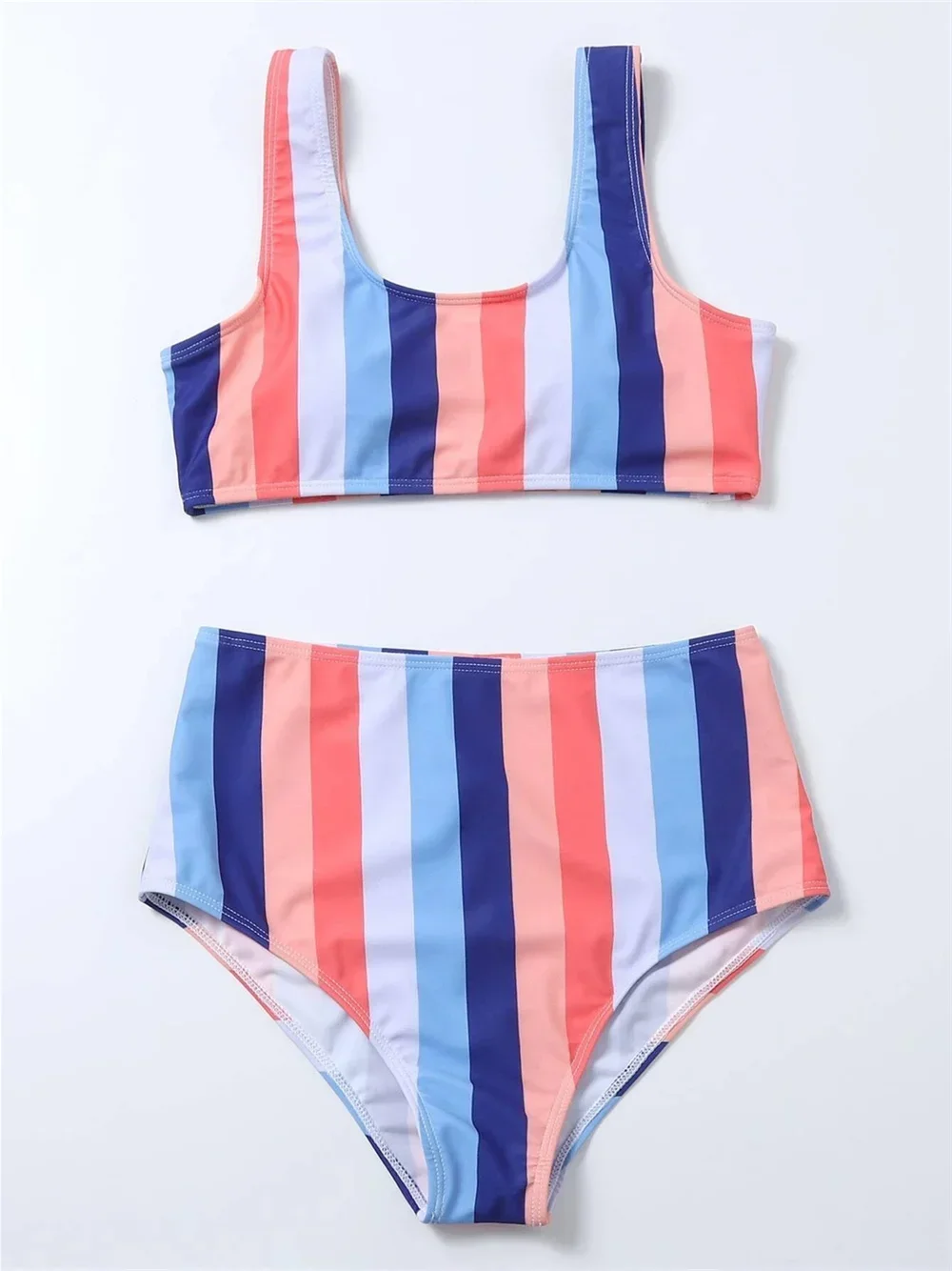 Maillot de bain deux pièces à rayures, style vintage, bikini, culotte tanga, taille haute, style brésilien, pour femmes, vêtements de plage