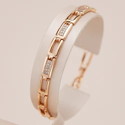 Kinel Fashion Square Link Bracelet For Women Luxury 585 Rose Gold Color With Natural Zircon Ethnic Wedding Fine Daily Jewelry