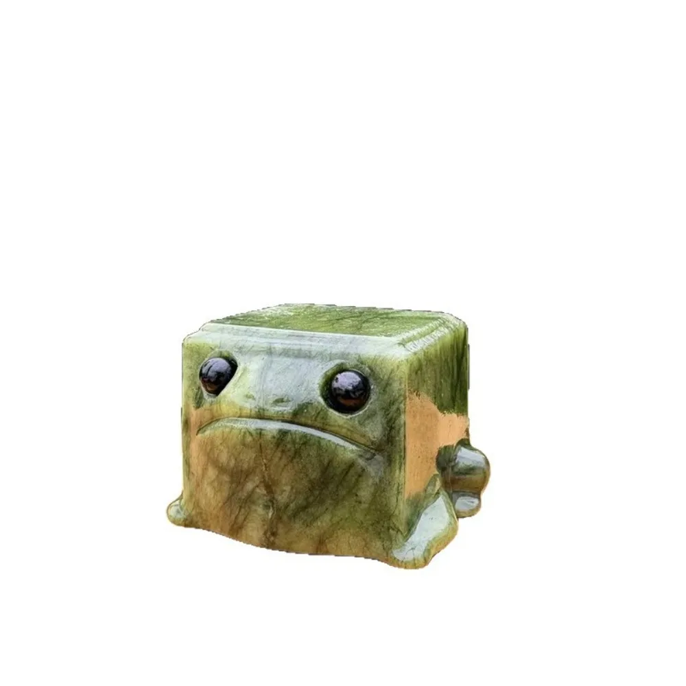 Handcrafted Xiuyan Jade Frog Solid Stone Cute Stone Animal Figurine Feng Shui Lucky Quartz Animal Figurine Home Decoration