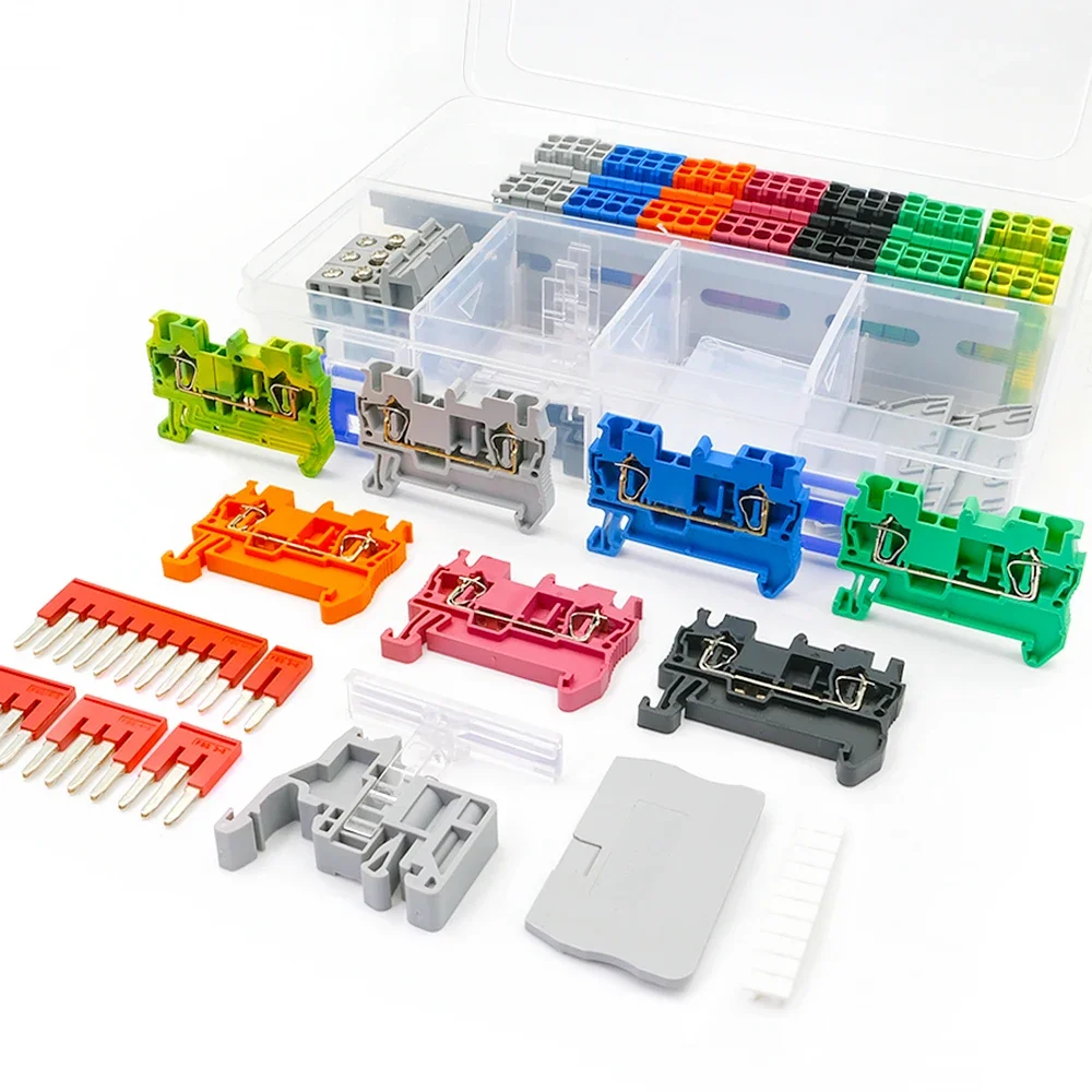 

ST2.5 Spring Contact Din Rail Terminal Block Kit End Cover Stop Plug-In Jumper Bridge Marker Strip Assembly Combined 12AWG 1Set