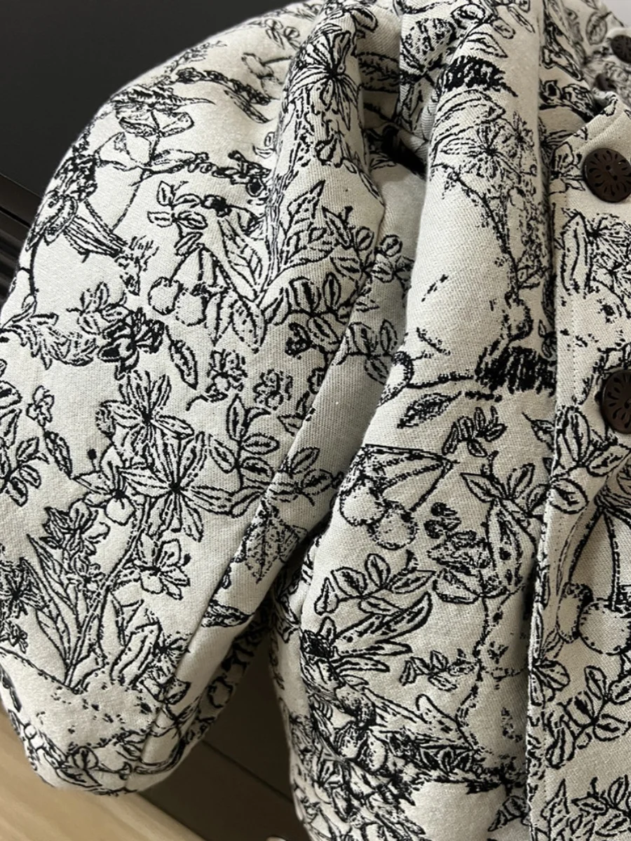 

Осенне-зимняя хлопковая куртка для женщин: уникальное пальто с ретро-узором, специальная осенне-зимняя коллекция, полиэстер