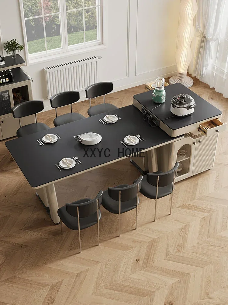 

Stone Plate Kitchen Island Dining Table Integrated Light Luxury Home Center Guide Multi-Functional Dining Table and Chair
