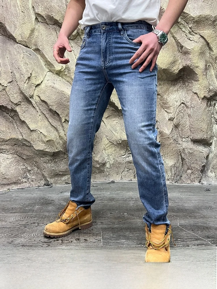 

Faionable Slim Fit Men's Jeans Spring New Arrival Cloud Cow Technology Label Removed mid Waist Waed Stand Fit Youthwear