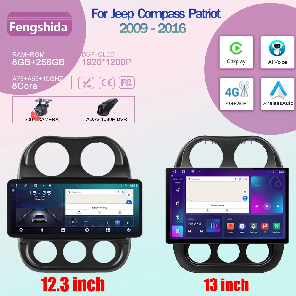 13inch autó számára Dzsip Nullkörző Hazafi 2009 - 2016 android automat Rádióadó Multimédia Játszadozó Kormánymű carplay QLED WIFI BT nincs 2din dvdt