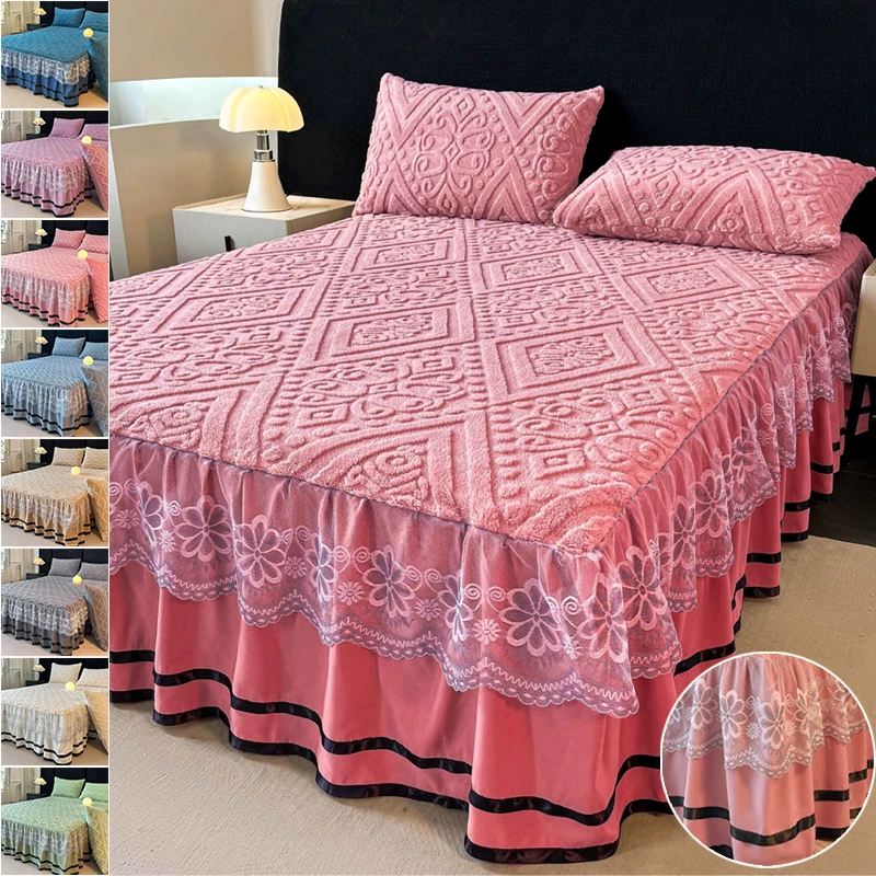 

1 шт., новейшая утолщенная плюшевая юбка, мягкое, приятное для кожи, теплое покрывало в европейском стиле, эластичное двойное покрывало Faldones Para Camas