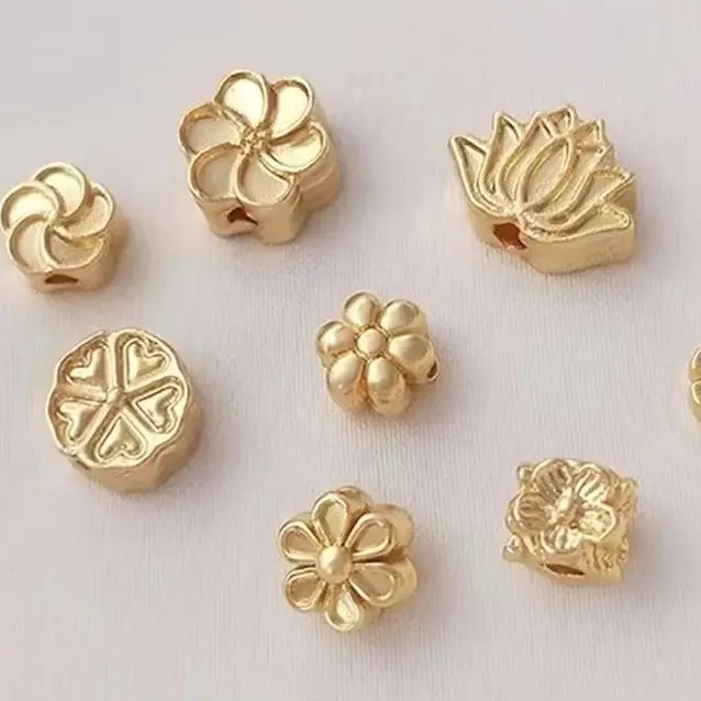 14K Gold Plated Lotus, Peach & Plum Blossom Spacer Beads, Through Hole Loose Beads for DIY Bracelet & Necklace Jewelry Making view 2