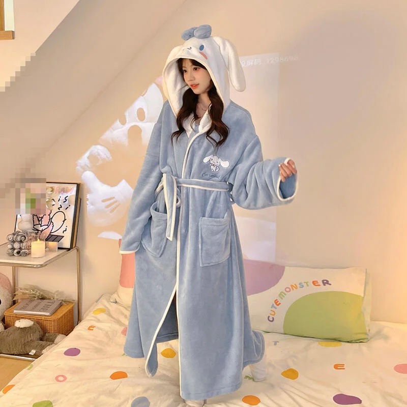

Милый аниме-халат с котенком для женщин, мультяшный, модный, ночной, для подростков, комфортный, мягкий, домашняя одежда, толстое, теплое, банное полотенце