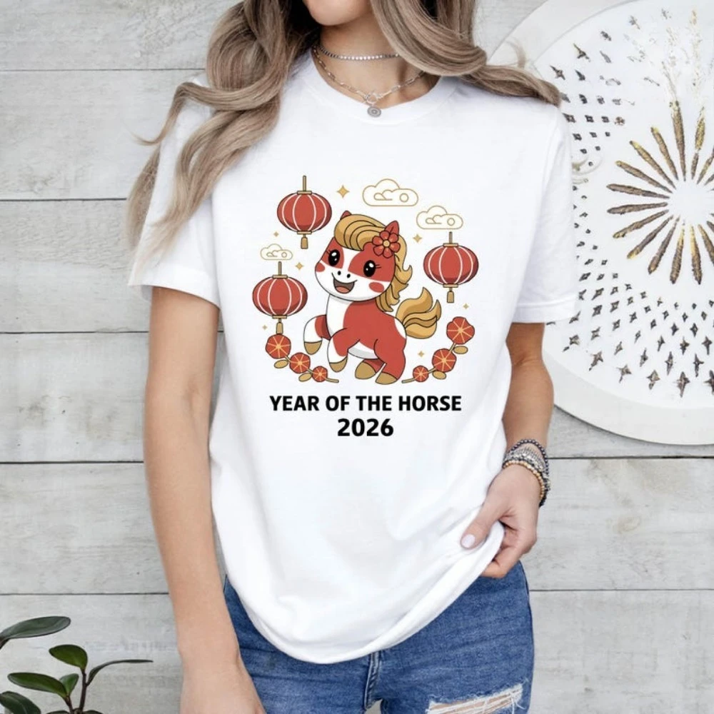 Camisetas del Año del Caballo 2026 para mujer, camisetas de Año Nuevo Lunar, regalo de caballo de Año Nuevo Chino, camisetas de algodón de alta calidad