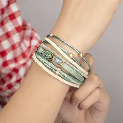 Fashion Bohemian Ladies Bracelet Models PU Leather Bracelet Alloy Magnetic Clasp Multi-layer Leather Hand Jewelry