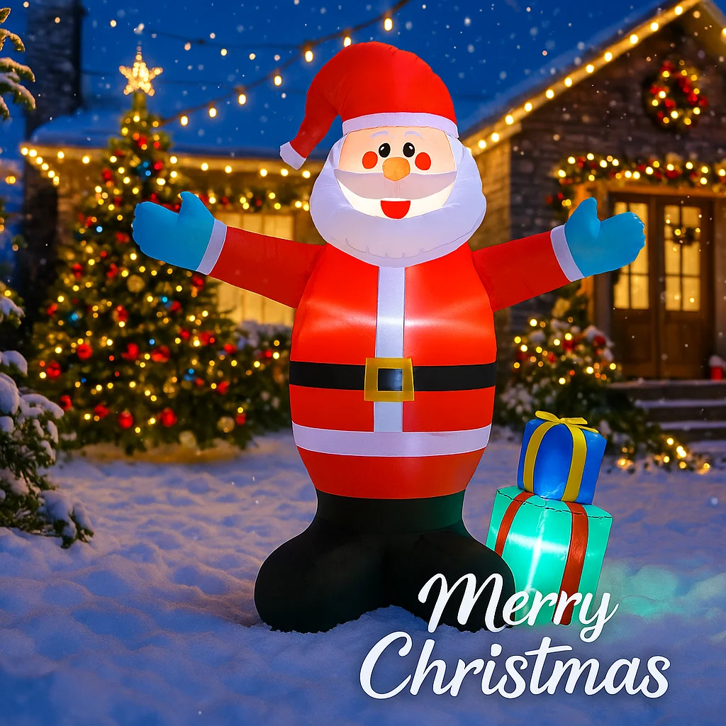 4.92フィートの膨らませるおもちゃサンタクロースギフトボックス、LEDクリスマスデコレーション付き、庭のクリスマス用品、家の装飾、ホリデーギフト