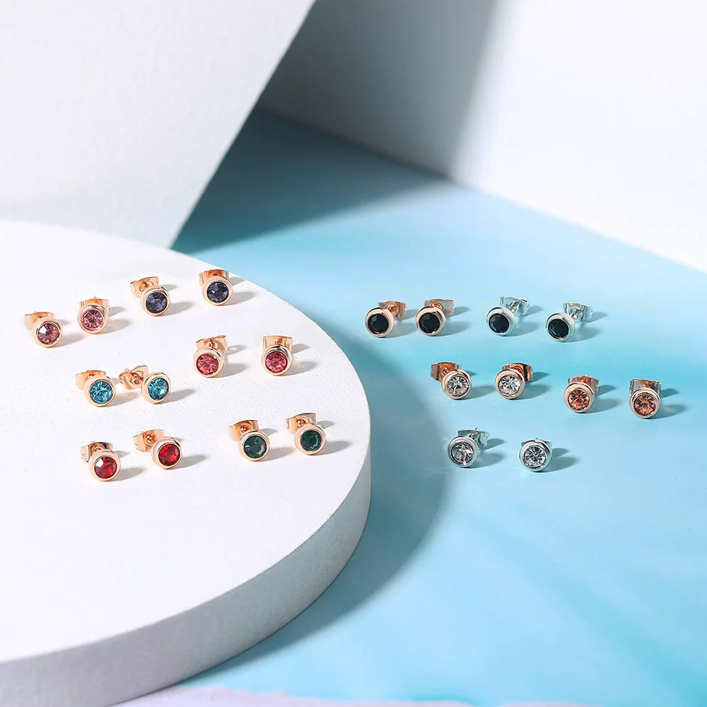 Simple Green Crystal OL Style Rose Gold Color Stud Earrings Colorful Gift For Women and Men Top Quality ZYE633