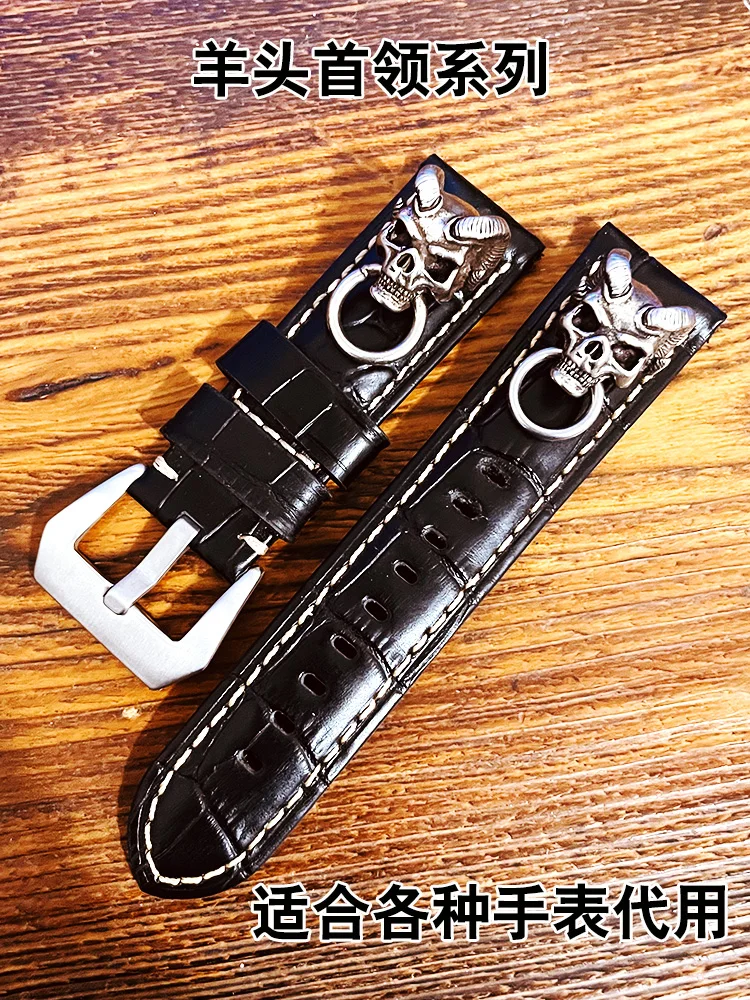 Handmade Punk Casual Cool Soft Genuine Leather Watch Band Interface 2022 24 26mm Fashion Frosted Leather Strap Pin