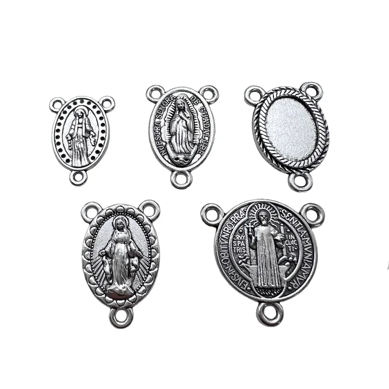 Religion Our Lady Jesus Saint Benedict of Nusia Exorcism Rosary Middle Connector Triangle Ring Jewelry Accessories Making Amulet