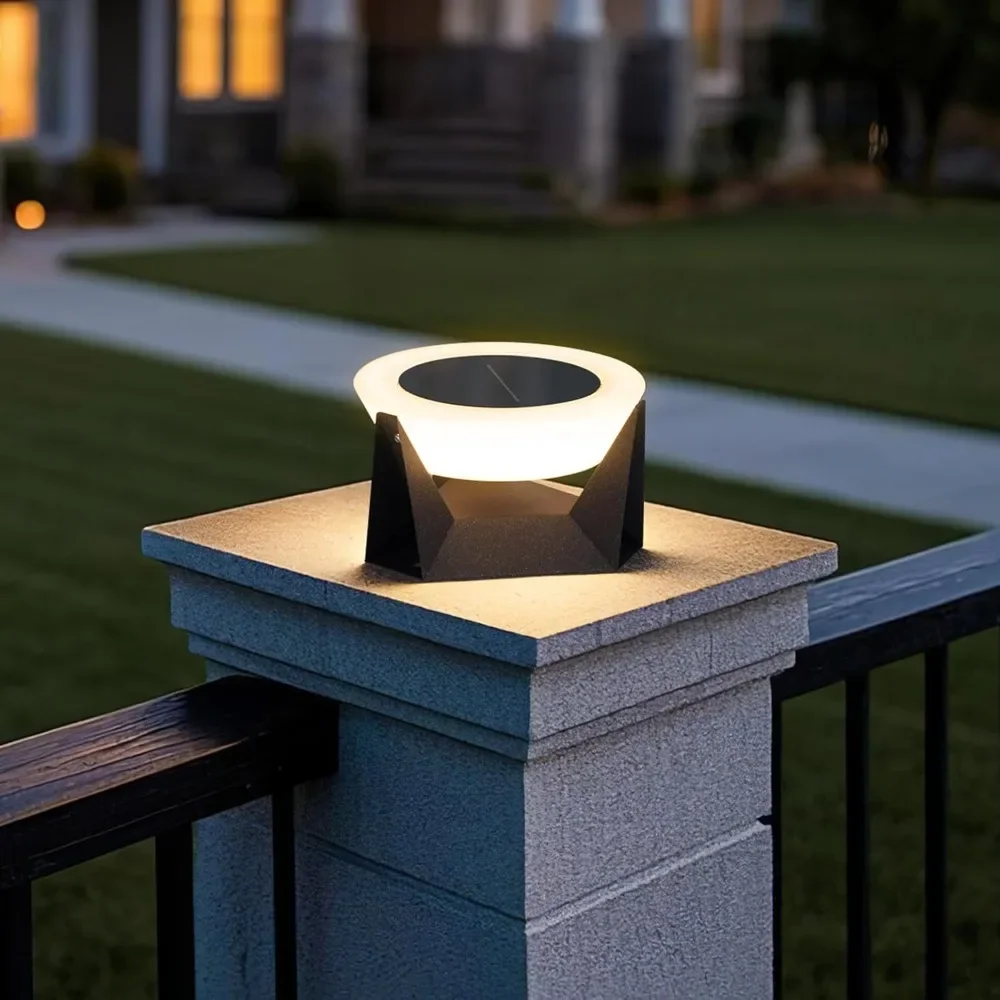 Solar Post Lights, Cap Fence Deck Lamp Waterproof Led Column Fixture Pillar Landscape Lighting Luxury 3000K Mailbox Lantern