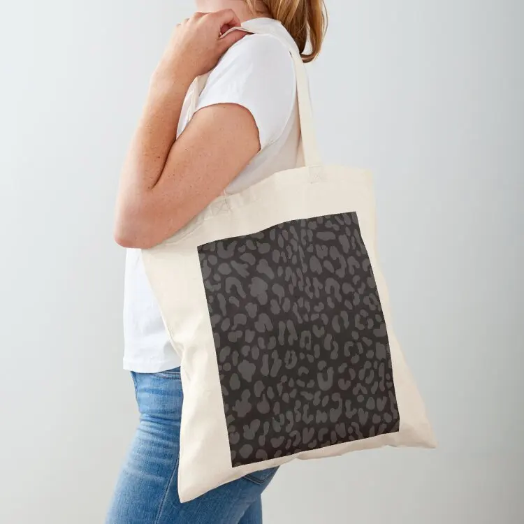 Black & Dark Grey Leopard Print Tote Bag shopper bag women canvas Beach bag Big women