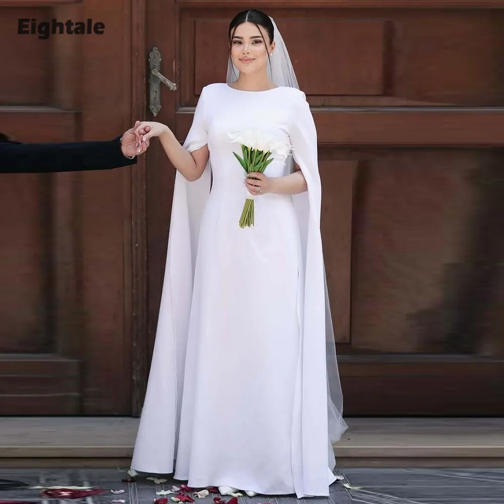 

Eighale Arabic Wedding Dresses O-Neck Cap Sleves Muslim Simple White Ivory Customized Mermaid Bridal Gown Vestidos De Novia