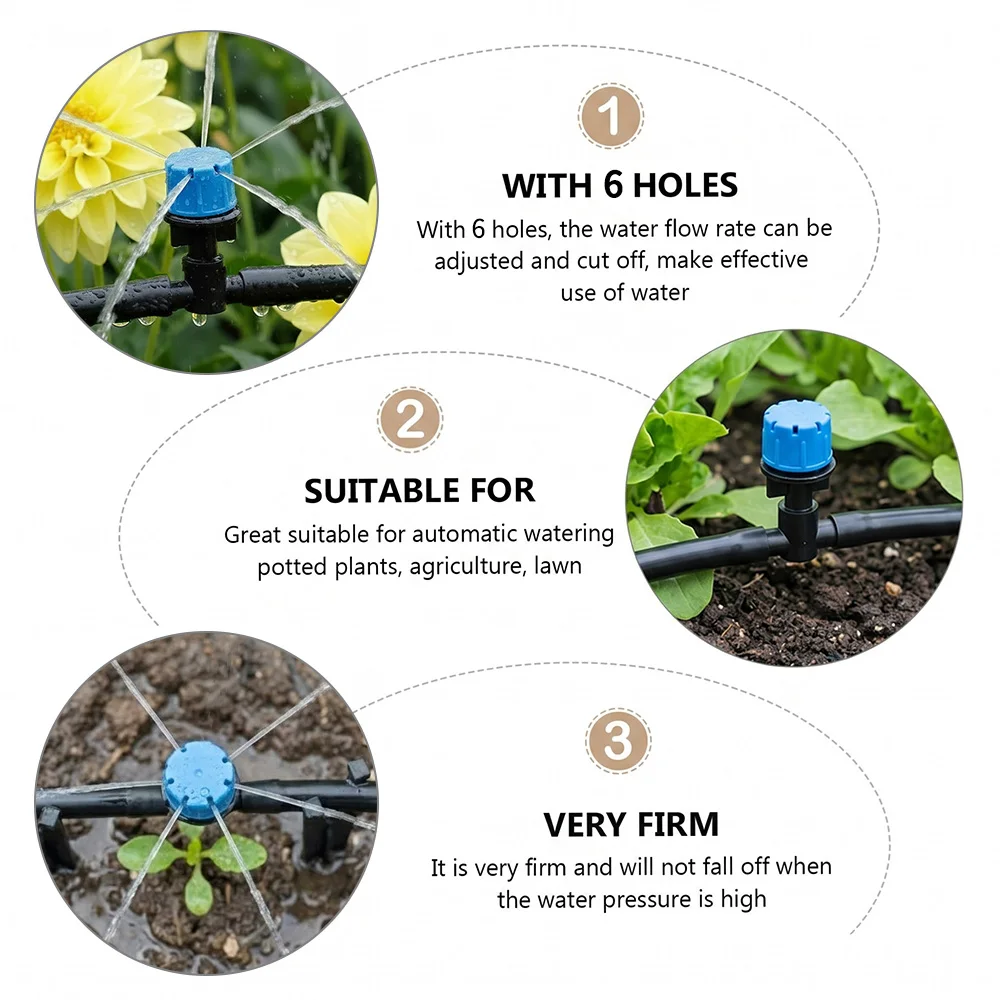 100 Stück Einstellbare 6-Loch-Tropfbewässerungsventile Mikro-Tropfsprinkler für Garten, Gewächshaus, Rasen und Blumenbeet-Bewässerung – Detail 5