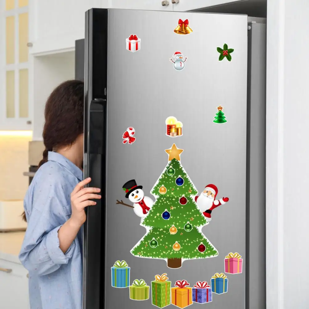 Metal Surface Magnets Santa Refrigerator Magnet Festive Christmas Refrigerator Magnet Set with Santa Claus Snowman for Kitchen