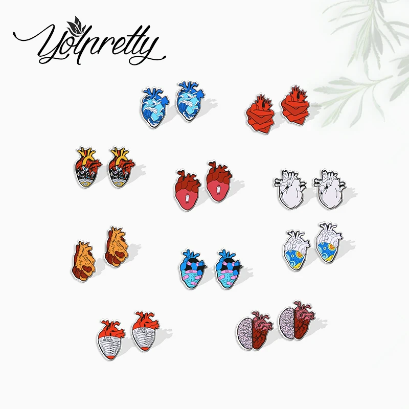 2022 New Arrival Fashion Anatomical Heart Starry Night Paintings Graffiti Epoxy Stud Earrings Handcraft Acrylic Resin Earrings